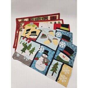 5 Christmas Placemats Snowman Quilted Trim-A-Home Kmart Mismatched Variety